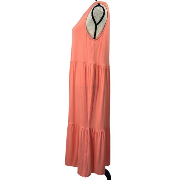 Alfani Medium Tiered Midi Dress Sleeveless Round Neck Keyhole Coral New - Picture 6 of 9